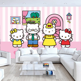 大型壁画 儿童主题房壁纸 凯蒂猫全家福卡通沙发床头背景墙纸3d