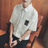 2016夏装圆领正品5cm速写生clot摩高潮男装韩版创兴修身短袖衬衫