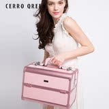Cerro Qreen2016品牌板式手提肩背铝合金化妆箱粉色现货发售防水