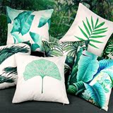 外贸森林鹦鹉龟背芭蕉绿色植物棕榈树叶手绘棉麻抱枕被沙发靠垫