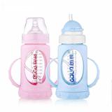 防摔爆防胀气宽口径硅胶保护套婴儿玻璃奶瓶带手柄新生儿宝宝用品