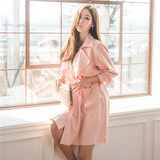 SZ韩国正品代购2016春装新款韩版女装中长款修身显瘦薄款风衣外套