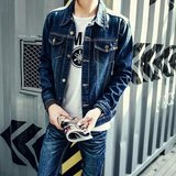 男士2015加绒外套秋季新款韩版修身牛仔夹克青少年男装学生潮上衣
