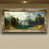 古典欧式山水风景油画纯手绘聚宝盆客厅沙发背景墙壁画横幅装饰画