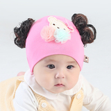 婴儿帽子春秋纯棉宝宝新生儿帽3-6-12个月韩版花朵公主女童假发帽