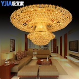极宜家装客厅圆形水晶灯欧式灯具变光吸顶灯金色吊灯1.2米大堂灯