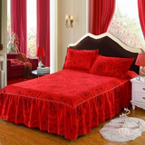 床罩床裙单件活性磨毛 1.2米1.5米床 床罩1.8米2米床加厚婚庆大红