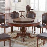 大理石餐桌 欧式餐桌实木圆桌 大理石双层圆形餐桌椅组合饭桌
