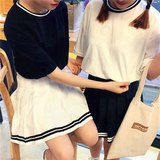 韩国ulzzang学院风两件套潮女学生显瘦短袖上衣+百褶短裙套装闺蜜