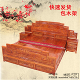 明清仿古实木家具山水雕花双人床 古典床中式1.8米婚床 仿红木款