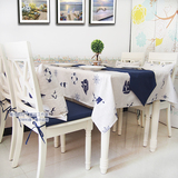 地中海风格帆船灯塔图案亚麻混纺桌布桌旗餐桌盖布茶几布定做定制