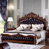 欧式真皮床经典美式纯手工雕花维也纳皇后实木软包床双人床新婚床