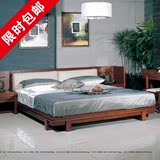 中式实木双人床 现代榆木大床 复古实木婚床卧室1.5M1.8M布艺床床