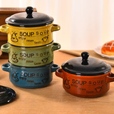 汤碗烤箱烘焙烤碗陶瓷饭碗包邮 双耳带盖泡面碗 韩日式