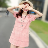 韩版亚麻短袖T恤女宽松中长款夏季棉麻小衫女装大码打底衫上衣服