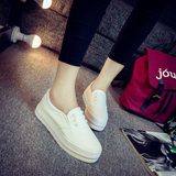 韩版春季白色鞋子一脚蹬懒人鞋平跟厚底帆布鞋女纯色小白鞋乐福鞋