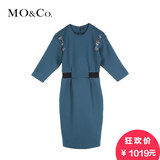MOCo摩安珂钉珠蛋糕布太空棉七分袖收腰中长款连衣裙MA161SKT95