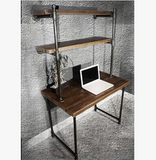 美式复古水管铁艺实木书桌电脑桌隔板置物架组合收纳架实木做旧