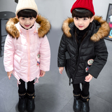 女童棉衣2015冬装韩版新款宝宝儿童中长款大毛领外套加厚连帽棉服