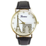 时尚情人节礼物 巴黎埃菲尔铁塔情侣镶钻手表 潮流女士皮带表