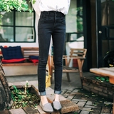 2016春季新款黑色三排扣超贴身高腰韩版弹力牛仔裤女小脚裤学生