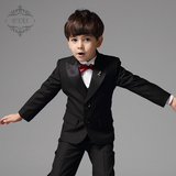 EYAS儿童套装花童礼服新款男童小西装黑色钢琴演出服修身韩版西服