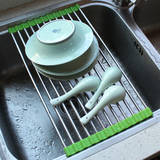 不锈钢硅胶沥水架碗碟架可折叠水槽架 单层 碗盘置物架 厨房用品