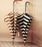 复古日系小清新创意韩国海军风条纹弯钩长柄个性晴雨伞公主女生