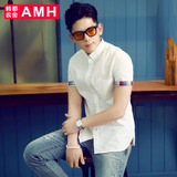 AMH男装韩版2016夏装新款修身休闲青年时尚短袖衬衫男QA6060麒