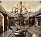 欧式复式楼客厅大吊灯铁艺树脂双层楼梯灯饰美式别墅酒店工程灯具