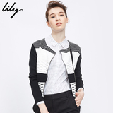 Lily2016秋新款女装欧美通勤黑白纹理修身针织短外套116190B3312