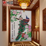 雅蒙瓷砖背景墙砖3d玄关过道走廊现代中式客厅精雕刻壁画牡丹孔雀