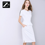 ZK荷叶边假两件套连衣裙修身显瘦气质中长款包臀裙女2016夏装新款