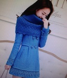 2015秋冬新款 韩版蕾丝拼接毛呢大衣女中长款修身羊毛呢子外套
