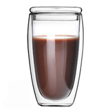 透明双层玻璃杯 带盖隔热真空水杯 简单办公杯子泡茶杯有盖400ml