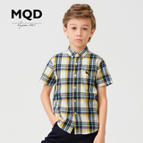 MQD童装夏装男童格子衬衫儿童短袖衬衣中大童时尚格纹衬衫纯棉潮