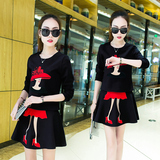 女装2016秋冬装两件套装裙子上衣短裙学生韩版修身显瘦长袖连衣裙