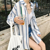 韩版修身百搭长袖彩色条纹休闲衬衣衬衫上衣女2016夏装新款1723