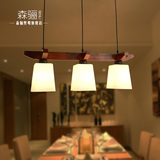 实木中式餐厅吊灯三头个性创意饭厅灯复古北欧灯具茶楼吧台小吊灯