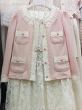 东大门韩国进口 粉色西装料拼白色蕾丝小反领气质甜美小香风外套