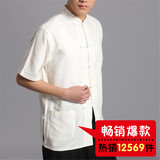 男士唐装热卖纯棉中式老粗布衬衣 短袖功夫打底衫 居士传统文化服