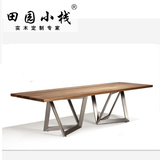 美式实木铁艺复古餐桌椅组合北欧会议办公桌电脑桌做旧书桌工作台