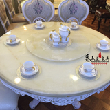 欧式圆桌北欧天然大理石餐桌椅组合全实木雕花圆形饭桌6人小户型4