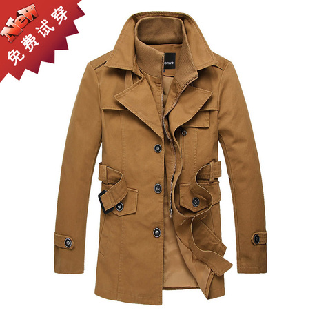 美特斯邦威中长新款风衣男装韩版加绒加厚大衣