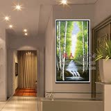 山水风景画简欧客厅玄关装饰画竖版单幅走廊壁画纯手工油画白桦林
