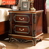 欧式床头柜美式复古仿古床头柜实木橡木新古典法式雕花描金储物柜