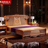 东南亚实木床 藤床1.8米双人床 简约现代中式实木床卧室家具婚床