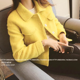 2015秋冬季新款韩版女装时尚抓绒翻领开衫长袖口袋毛呢短外套 女