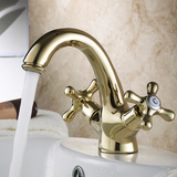 沃勒金色水龙头冷热 全铜欧式面盆龙头单孔 浴室柜龙头 混水阀