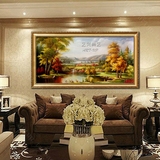手绘油画欧式古典山水风景有框高档聚宝盆小鹿客厅横幅装饰挂壁画